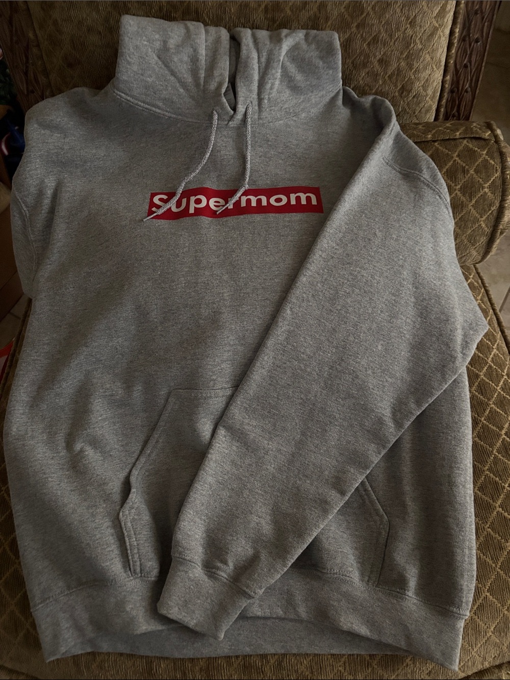 Gray "Supermom" Pullover Hoodie Sweatshirt